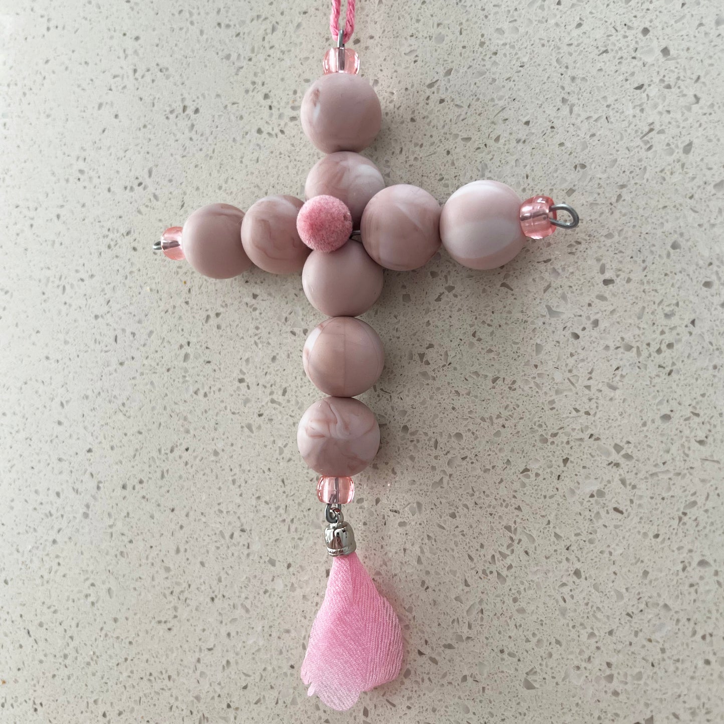 MARBLED PINK CROSS - MINI