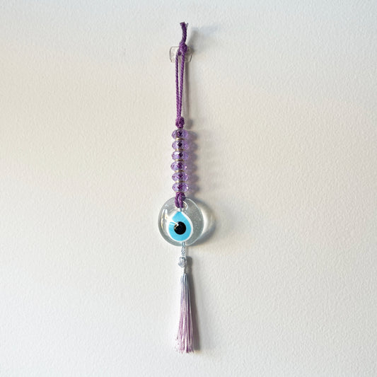 CLEAR EVIL EYE  BEADED WITH  GRADIENT TASSEL - XSMALL