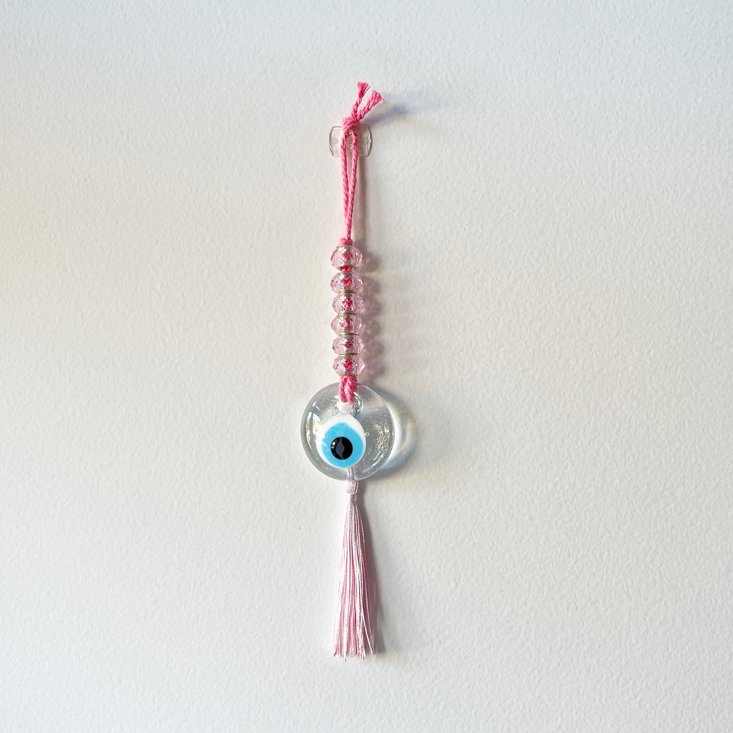 CLEAR EVIL EYE  BEADED WITH  GRADIENT TASSEL - XSMALL