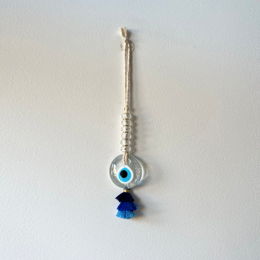 CLEAR EVIL EYE  BEADED WITH  GRADIENT TASSEL - XSMALL